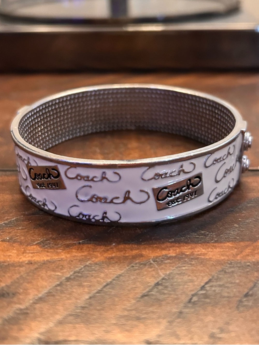 Coach Silver-Tone Signature Script Hinged Bangle - Picture 6 of 7